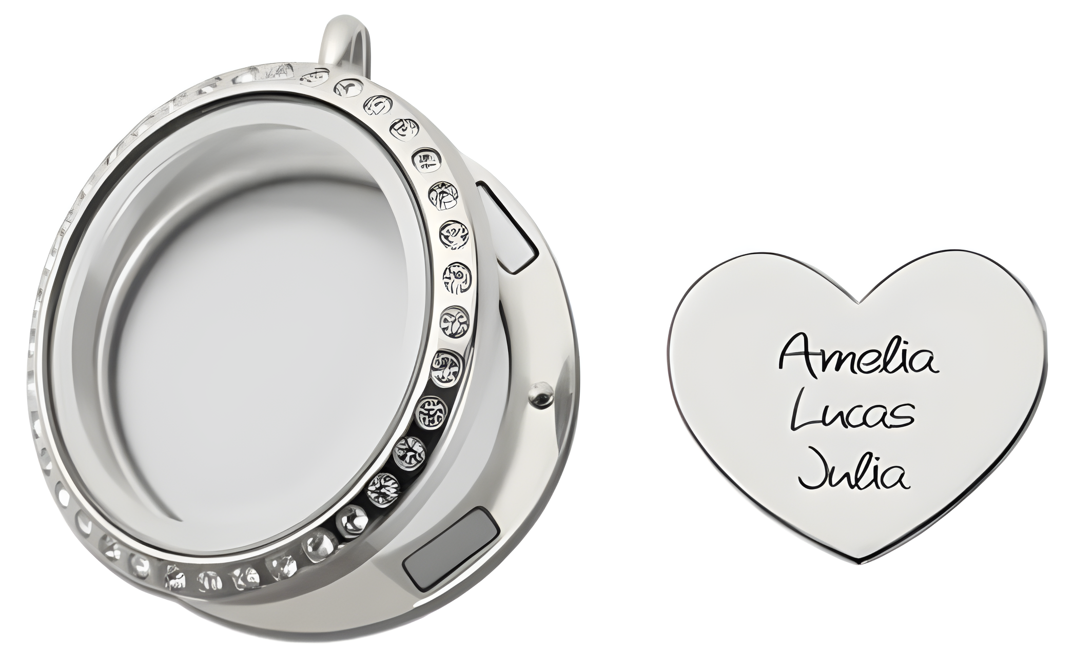 Personalisierte 'Triple Treat' schwebende Medaille mit Geburtssteinen und Sentiments | Shop Nory