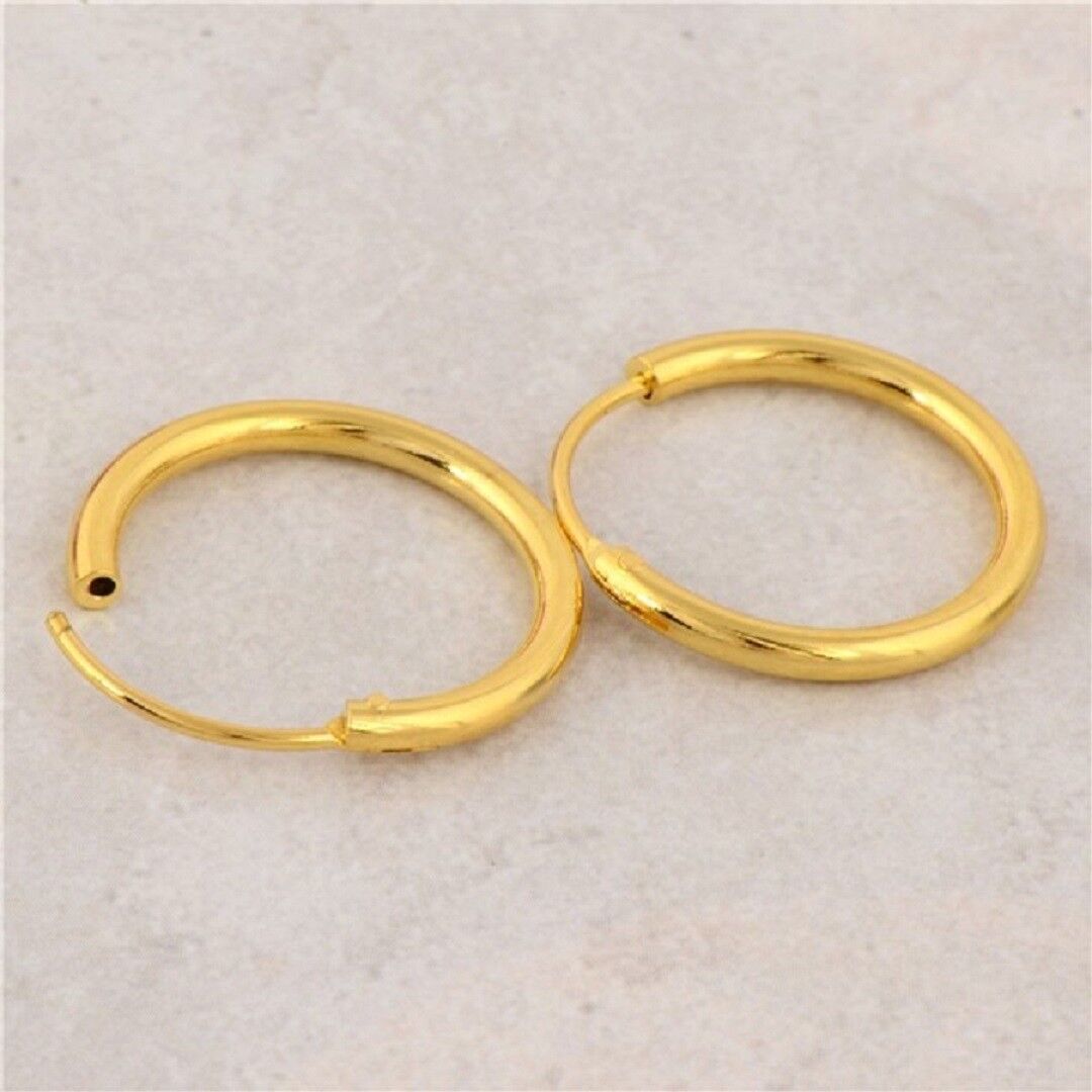 Damen Mädchen Glatte 18K Gelbgoldbeschichtete Runde Creolen | Shop Nory