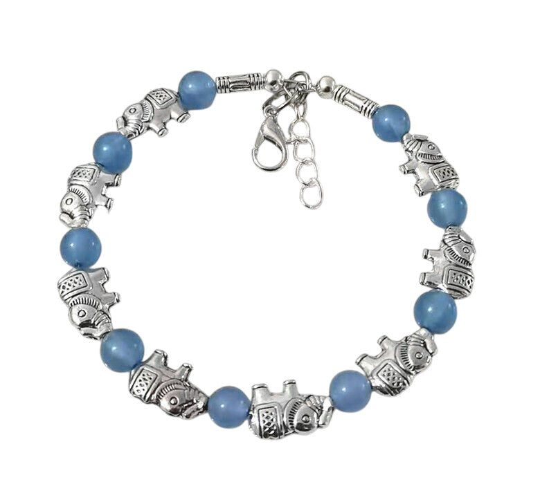 Damen Silber Tibetanischer Elefant Hellblau Jade Perlen Armband Armreif | Shop Nory