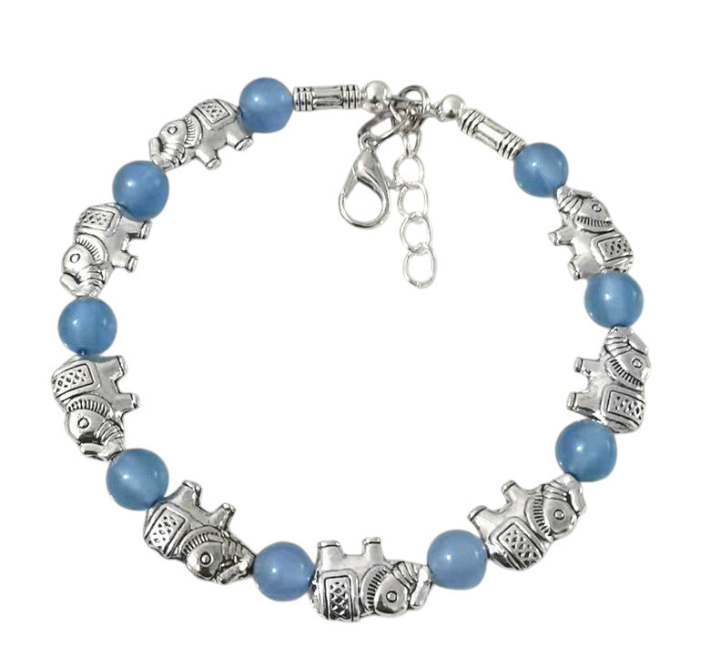 Damen Silber Tibetanischer Elefant Hellblau Jade Perlen Armband Armreif | Shop Nory