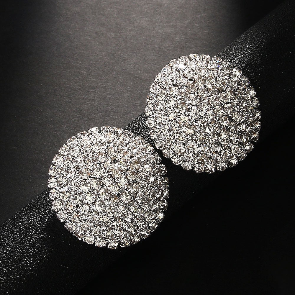 Damen Silber Große Glänzende Runde Kristall Party Elegante Stud Ohrringe | Shop Nory