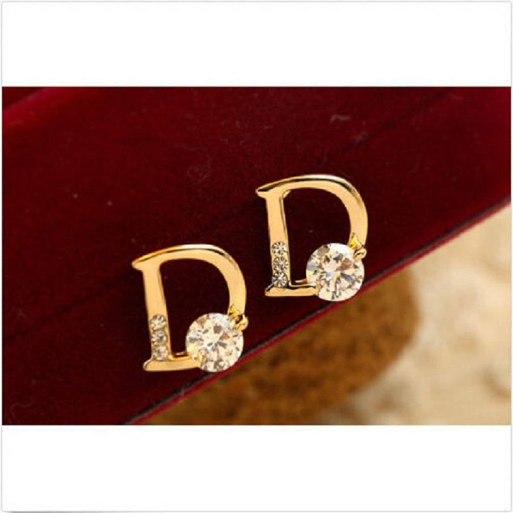 D-Form Kristall CZ Ohrringe Gold-Ton Steckerohrringe | Shop Nory