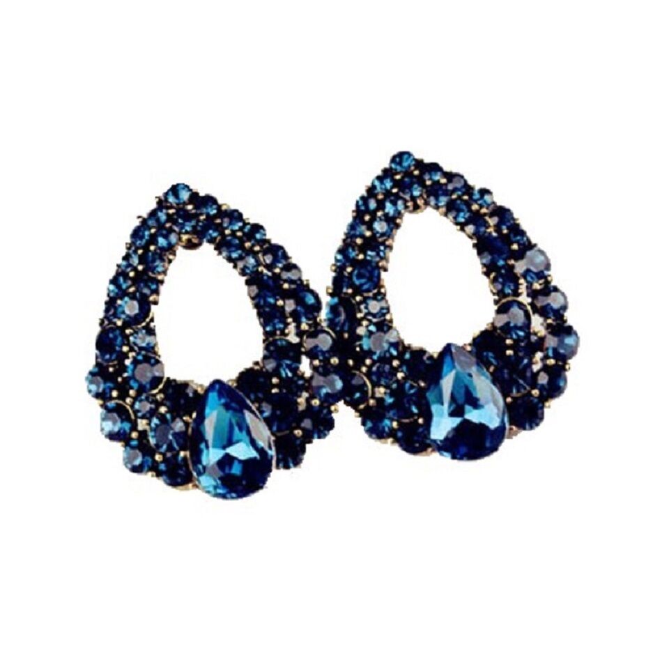 Luxus Temperament Blaue Herz Kristall Besetzte Party Ohrringe | Shop Nory