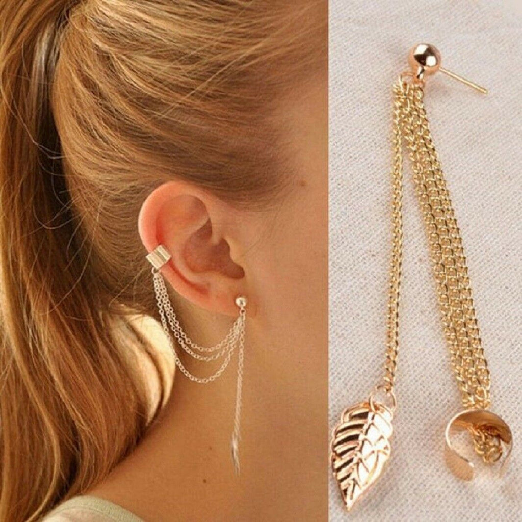 Punk Rock Blattkette Quaste Hängend Armreifen Stud Ohrringe | Shop Nory