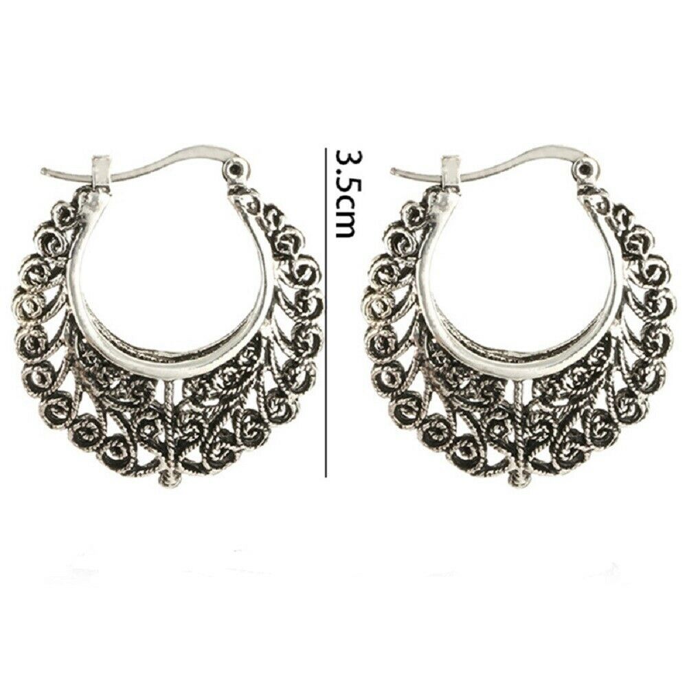 Damen Retro Silber Bohemian Floral Ausgeschnitten Hohl Haken Ohrringe | Shop Nory
