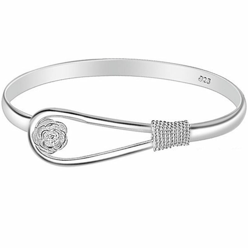 Elegante 925 Sterling Silber Clip-On Blumen-Haken Stil Armreif | Shop Nory