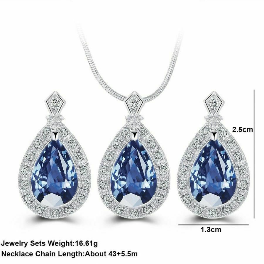 Blaues Wassertropfen-Kristall-Halskette Ohrring & Anhänger | Shop Nory