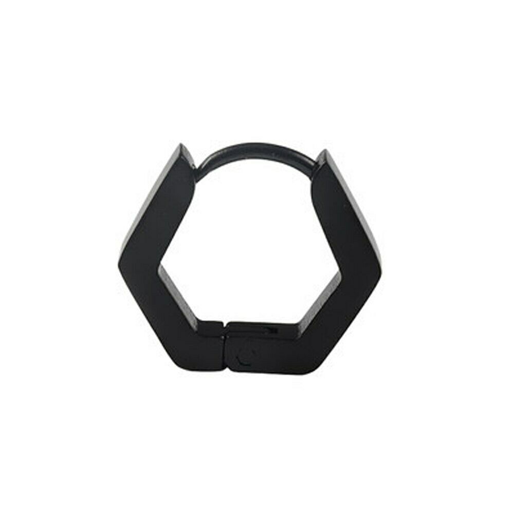 Unisex Schwarze Glatte Sechseck-Titanstahl-Hoop-Ohrringe | Shop Nory