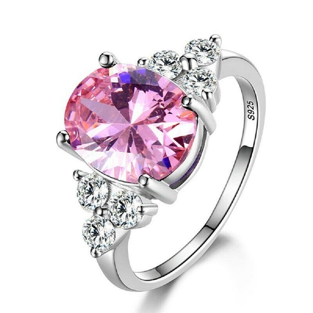 Damen 925 Sterling Silber Rosa & Weiße Runde Zirkon Kristall Ring | Shop Nory