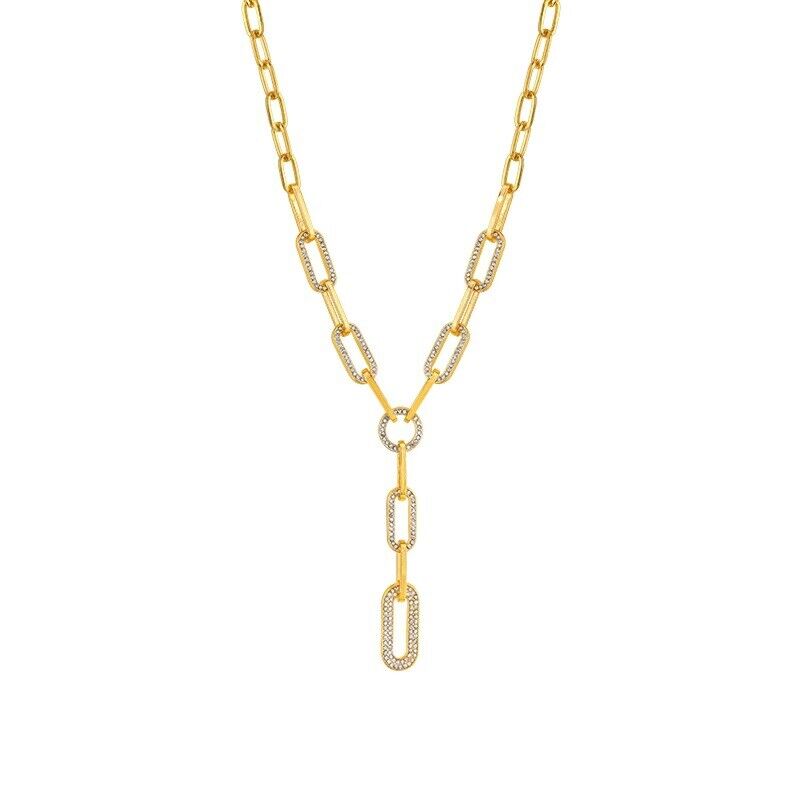 Damen Gold Silber Lange Linkkette Rechteckige Kristall Tropfen Anhänger Halskette | Shop Nory