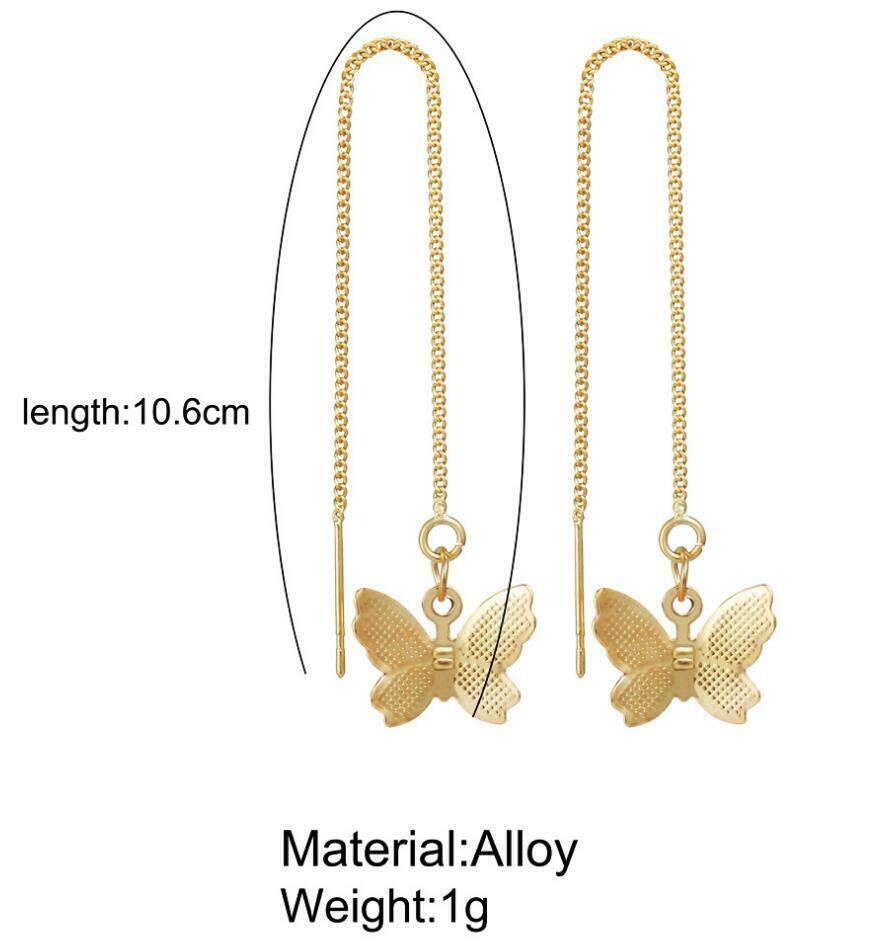 Damen Goldplattierte Schmetterling Lange Quaste Tropfen Hänger Faden Ohrringe | Shop Nory