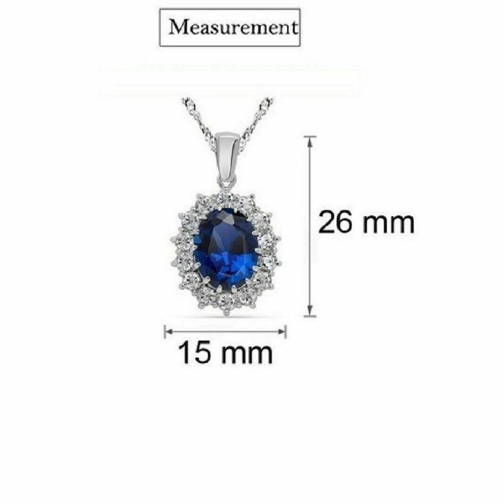 Blauer Saphir & Weißer Kristallstein Sterling Silber Halsketten-Set | Shop Nory