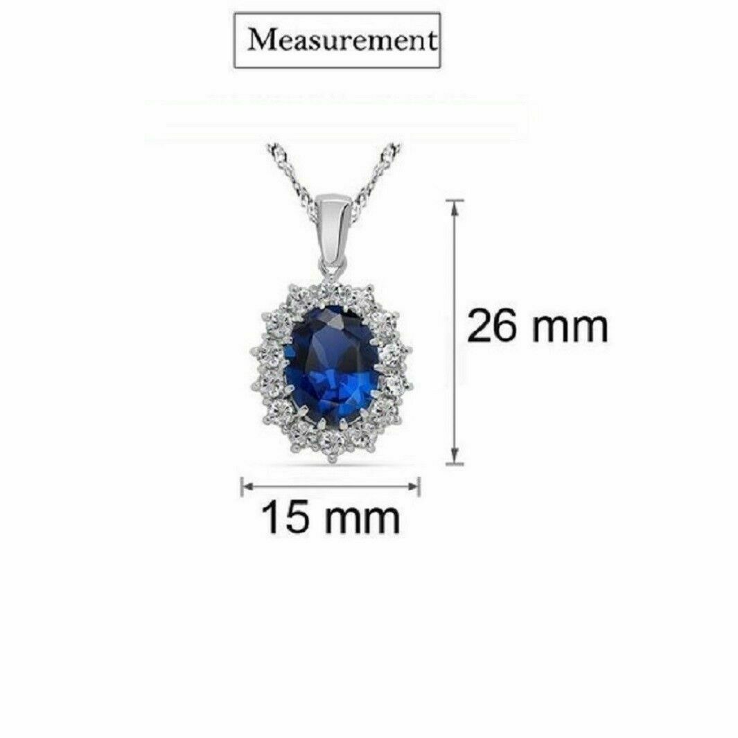 Blauer Saphir & Weißer Kristallstein Sterling Silber Halsketten-Set | Shop Nory