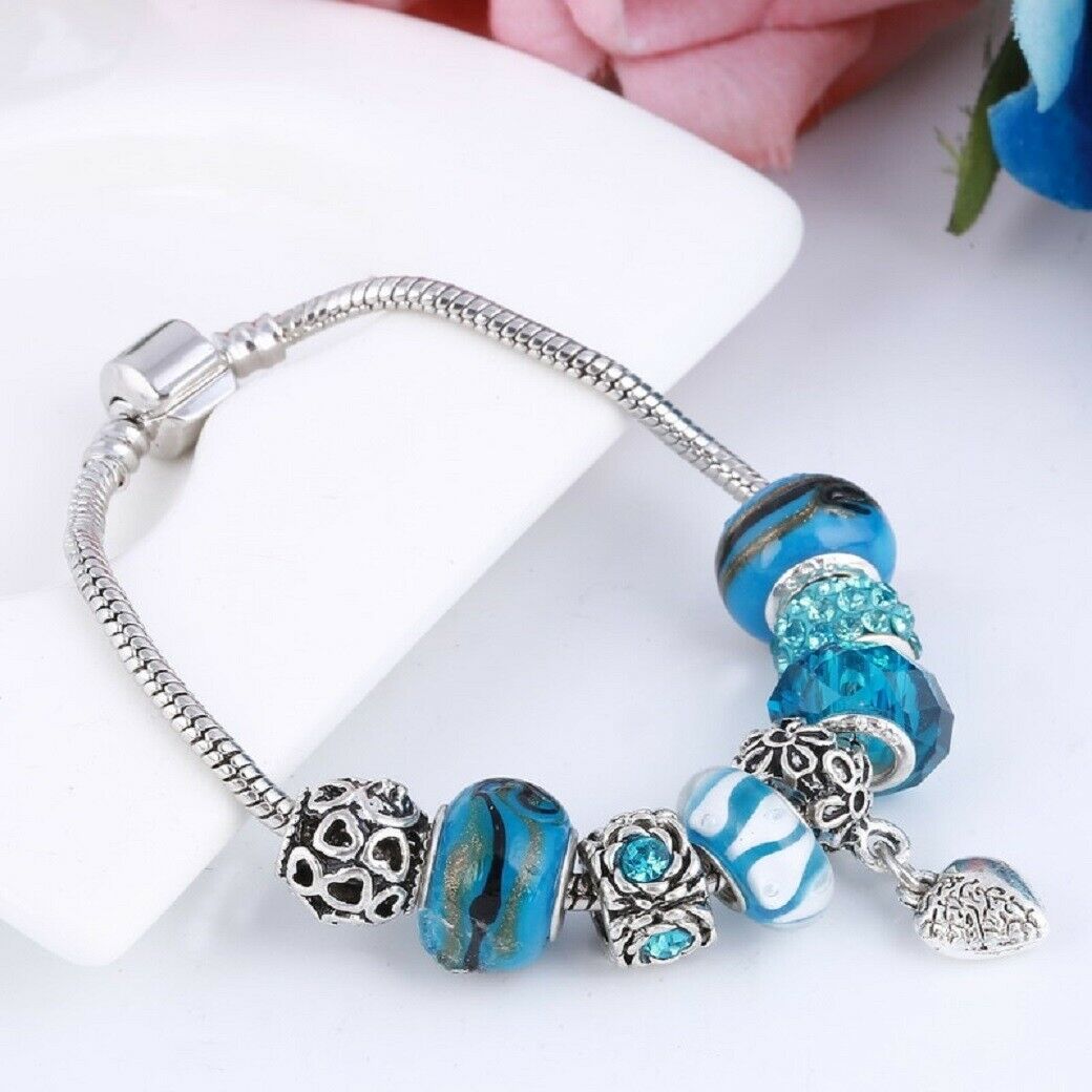 Silberblau & Meeresblau Charms Perlen Pandora Armbänder | Shop Nory