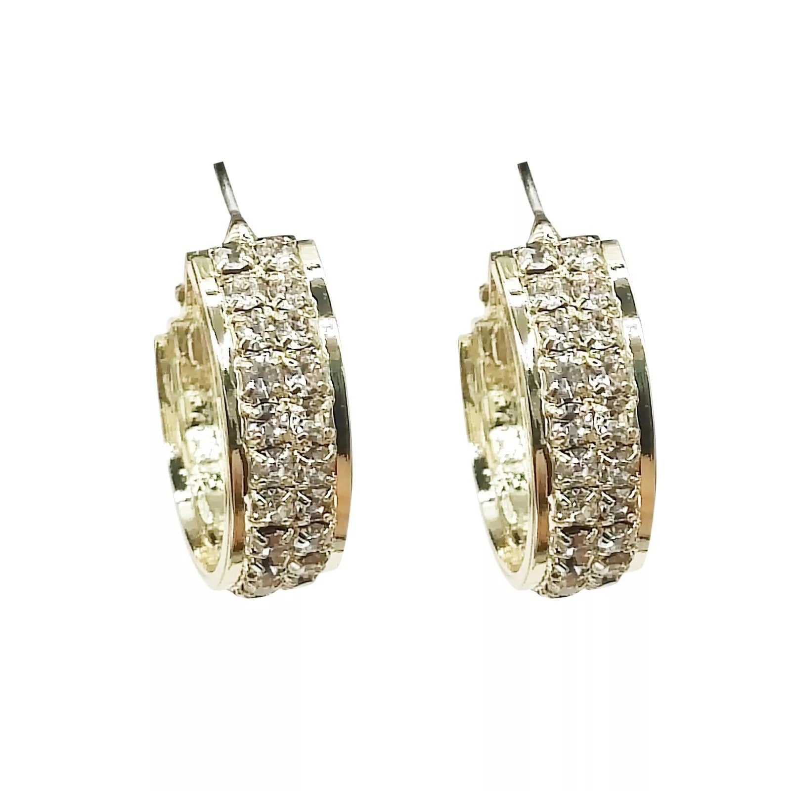 Damen Mittel Creole Glänzende Kristall Geometrische Gold Beschichtete Creolen Ohrringe | Shop Nory