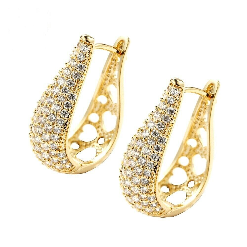 Goldplattierte Pavé Mikro Voll-Cubic Cut Zirkonia Zirkonia Ohrringe | Shop Nory