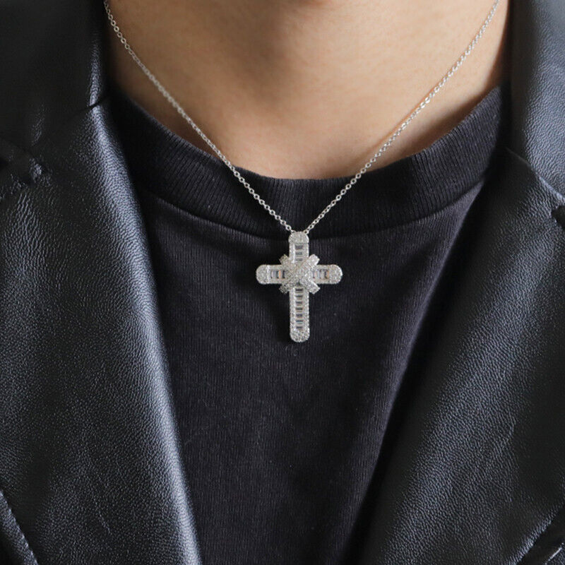 Unisex 925 Sterling Silber Kreuz Kristall Anhänger & Kette | Shop Nory