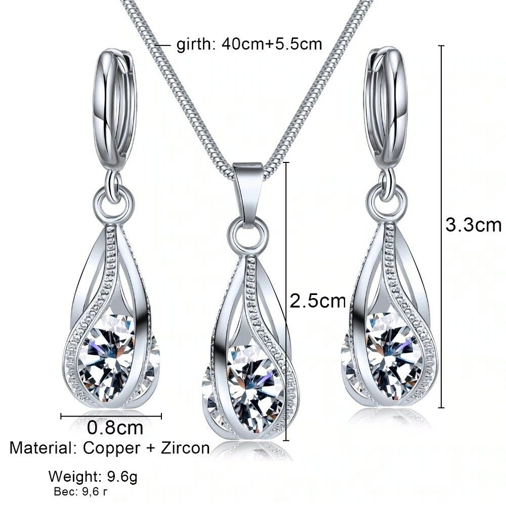 Silber Twirl Ball Wasser Tropfen Kristall Ohrringe & Halskette Set | Shop Nory