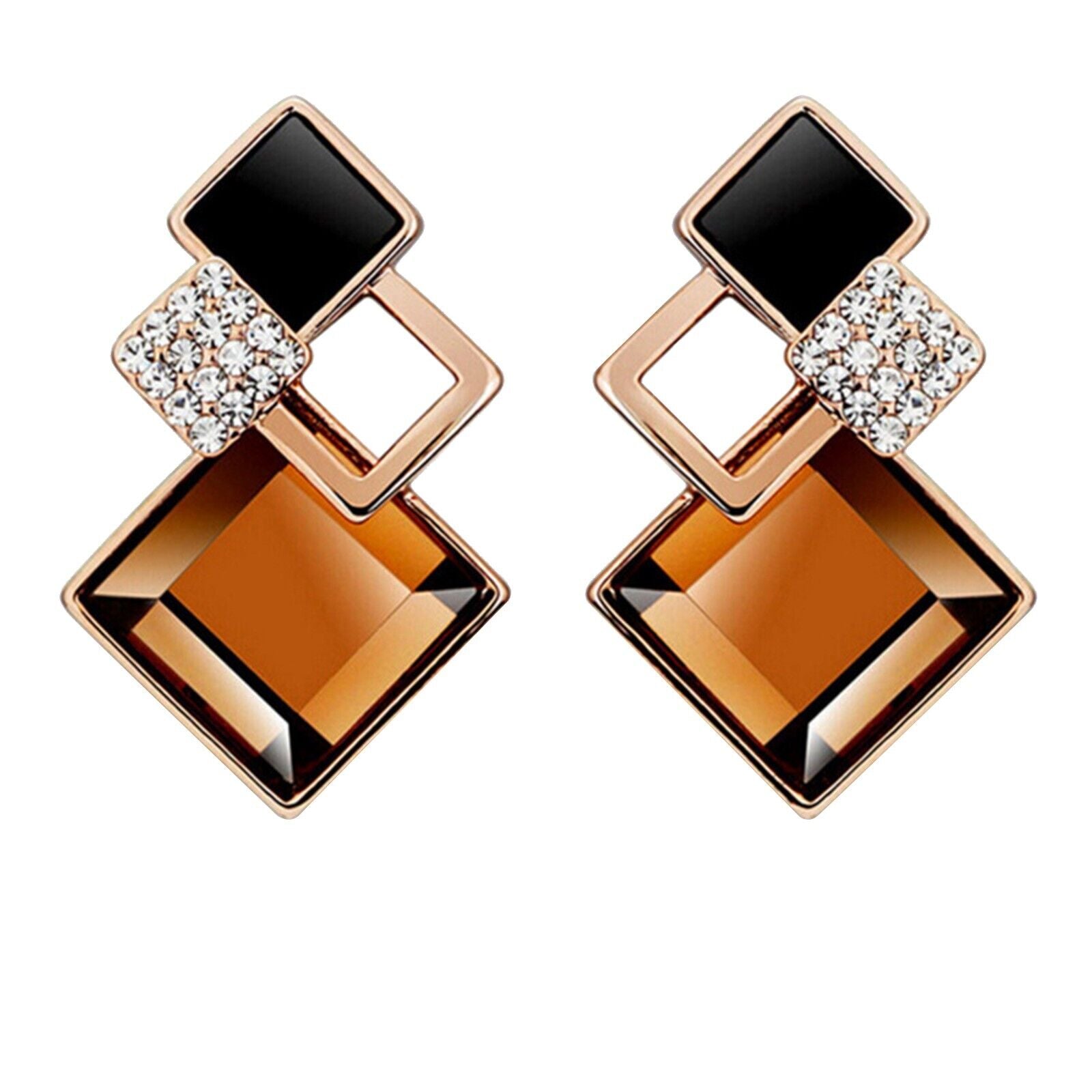 Damen Goldbeschichtete Braune Diamantgeschliffene Kristall Überlagerungs Ohrringe | Shop Nory