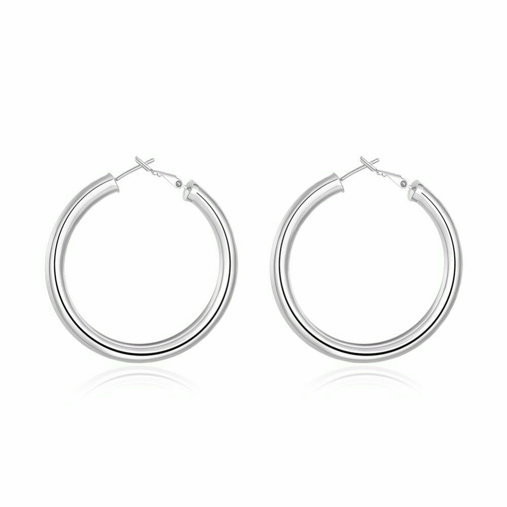 Damen 925 Silber Plattiert Große Creole Stil Große Klassische 5mm Ohrringe | Shop Nory