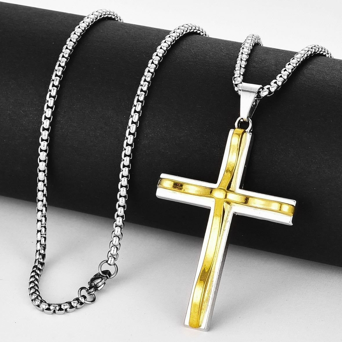 Unisex Gold- und Silberbeschichtete Mittel-Kreuz-Anhänger Geflochtene Ketten-Halskette | Shop Nory