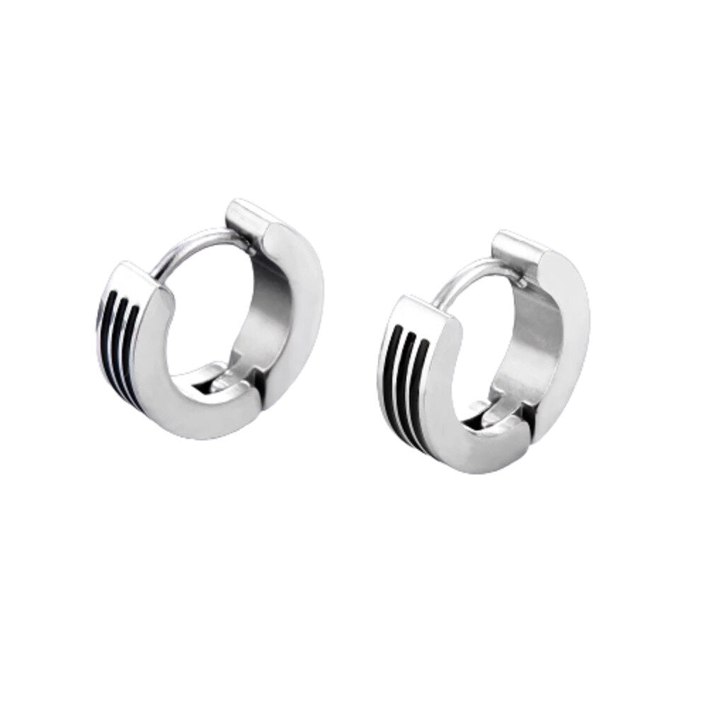 Unisex Silber Schwarz 3 Reihen Mitteler Trim Anti-Allergisch Titan Kleine Creolen | Shop Nory