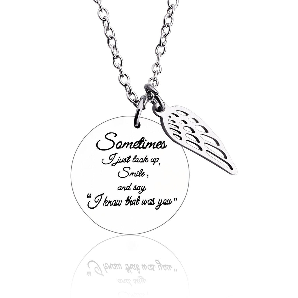 Unisex Silber "Manchmal schaue ich einfach nur ..." Engraved Anhänger Engel Flügel Halskette | Shop Nory