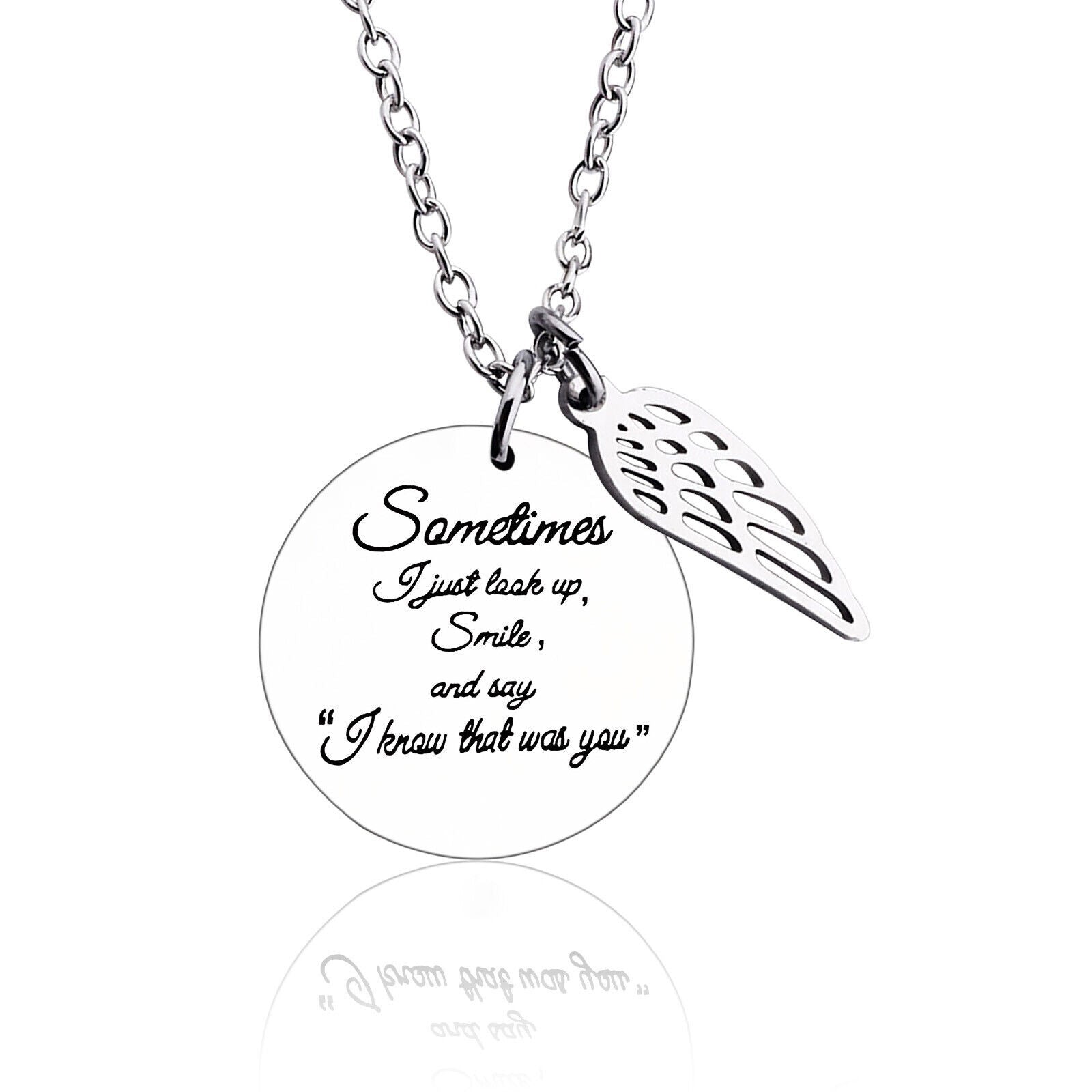 Unisex Silber "Manchmal schaue ich einfach nur ..." Engraved Anhänger Engel Flügel Halskette | Shop Nory
