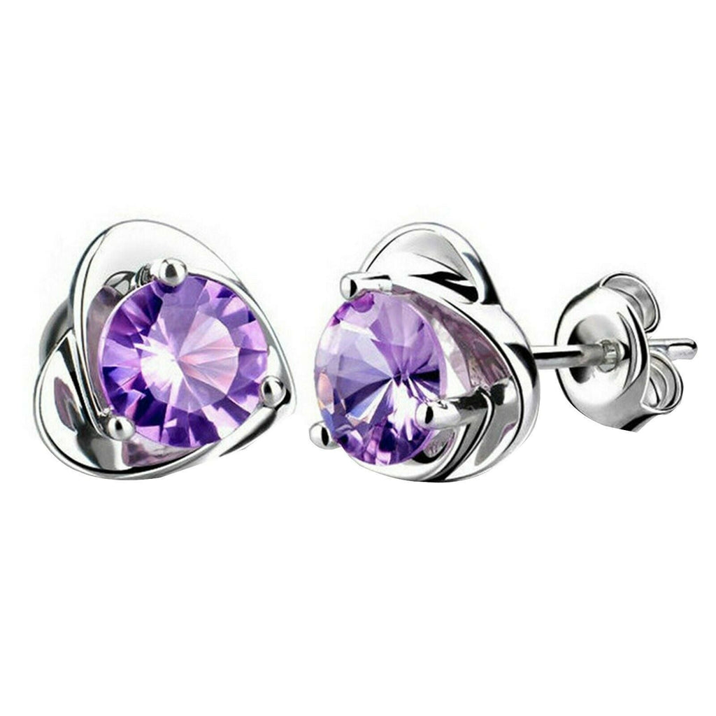 Sterling Silber Herz Lila Kristall Stecker Ohrringe | Shop Nory