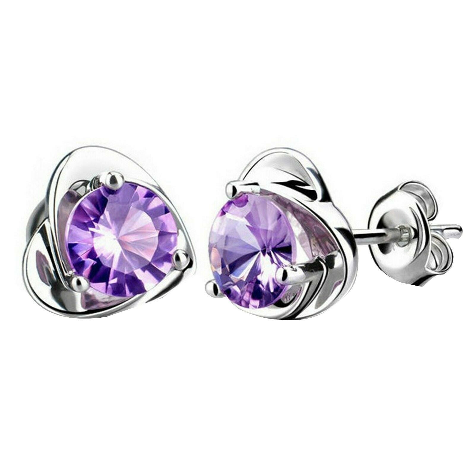 Sterling Silber Herz Lila Kristall Stecker Ohrringe | Shop Nory