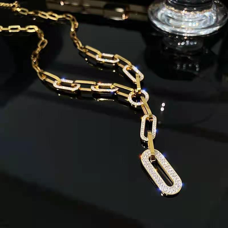 Damen Gold Silber Lange Linkkette Rechteckige Kristall Tropfen Anhänger Halskette | Shop Nory
