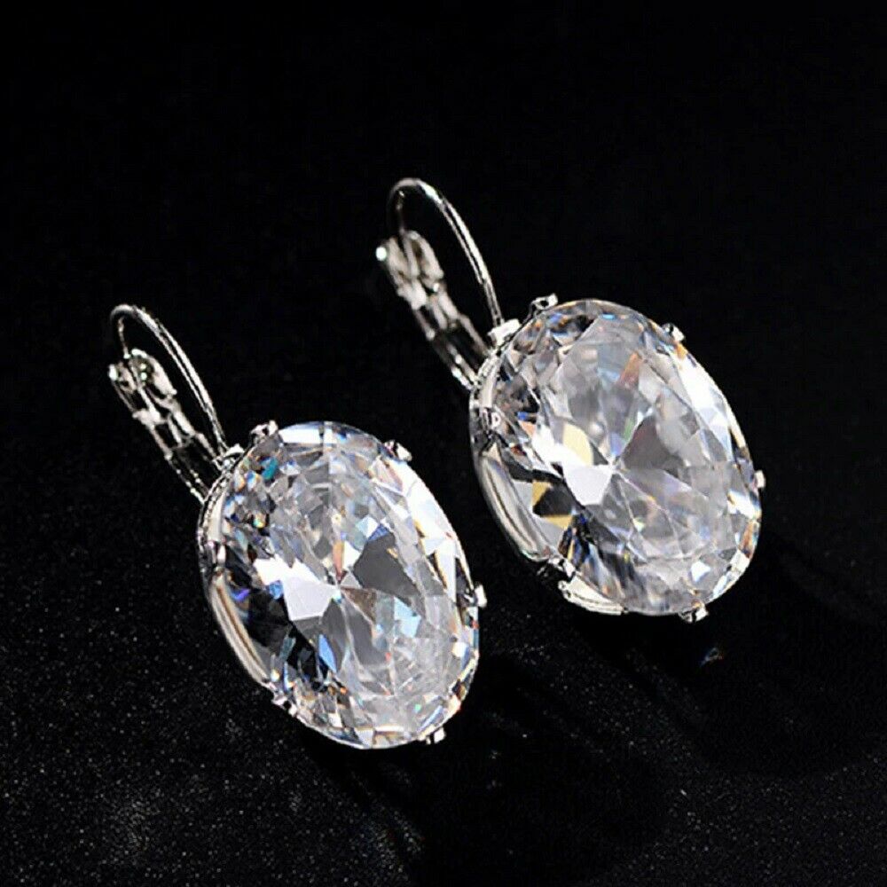 Damen Silber Klare Kristall Große Oval Zircon Hoops Ohrringe | Shop Nory