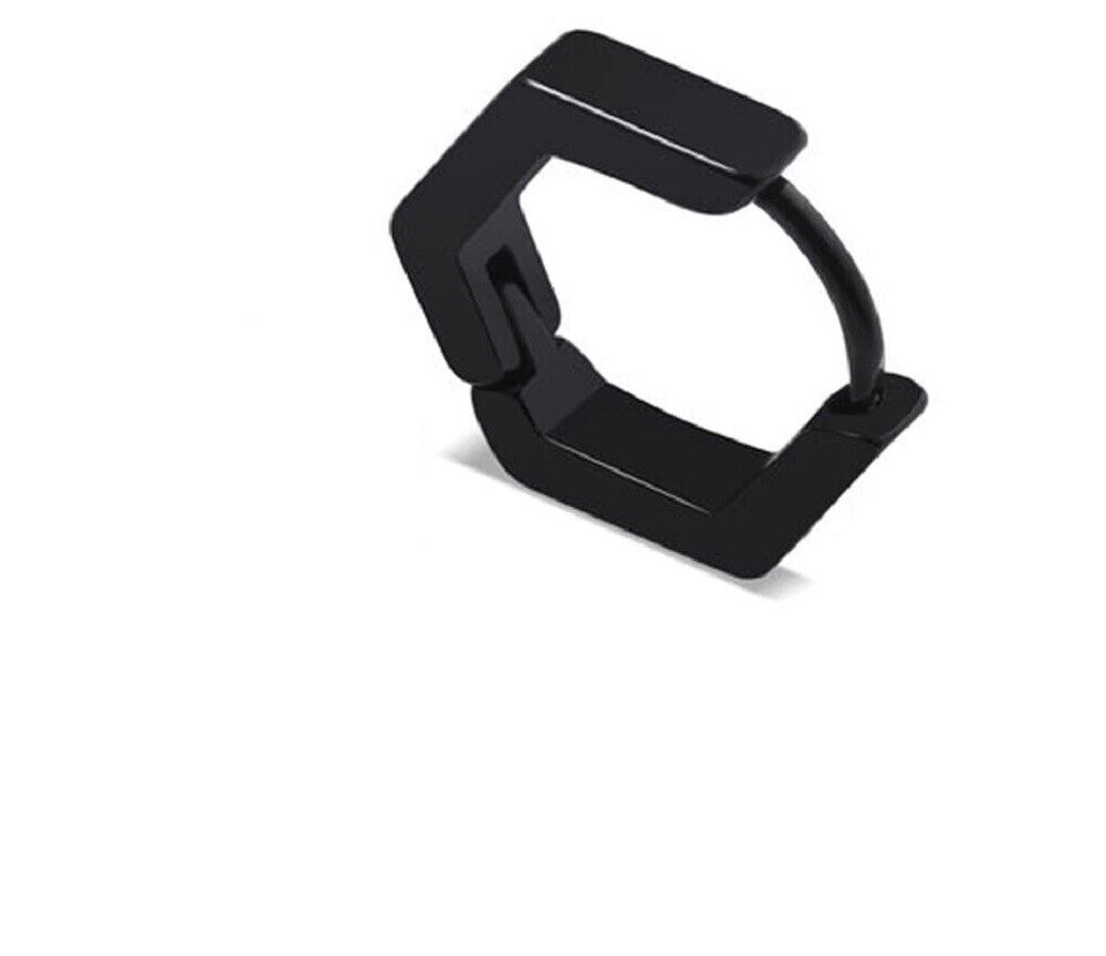 Unisex Schwarze Glatte Sechseck-Titanstahl-Hoop-Ohrringe | Shop Nory