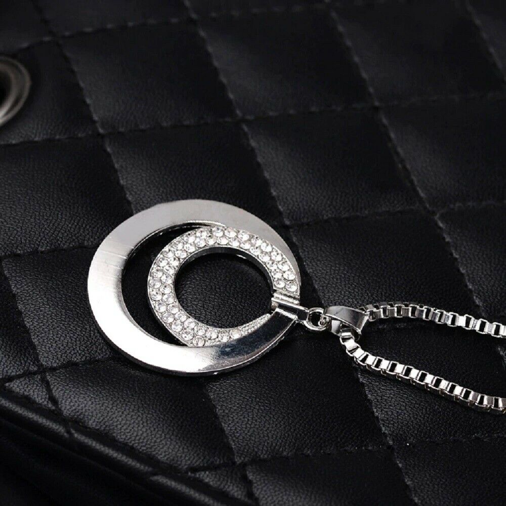 Damen Silbern Kristall Rhinestone Lange Kette & Doppelter Kreis Anhänger | Shop Nory