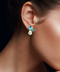 Damen Grün Blau Emaille Schmetterling Weiße Perlen Kristall Trim Stecker Ohrringe | Shop Nory