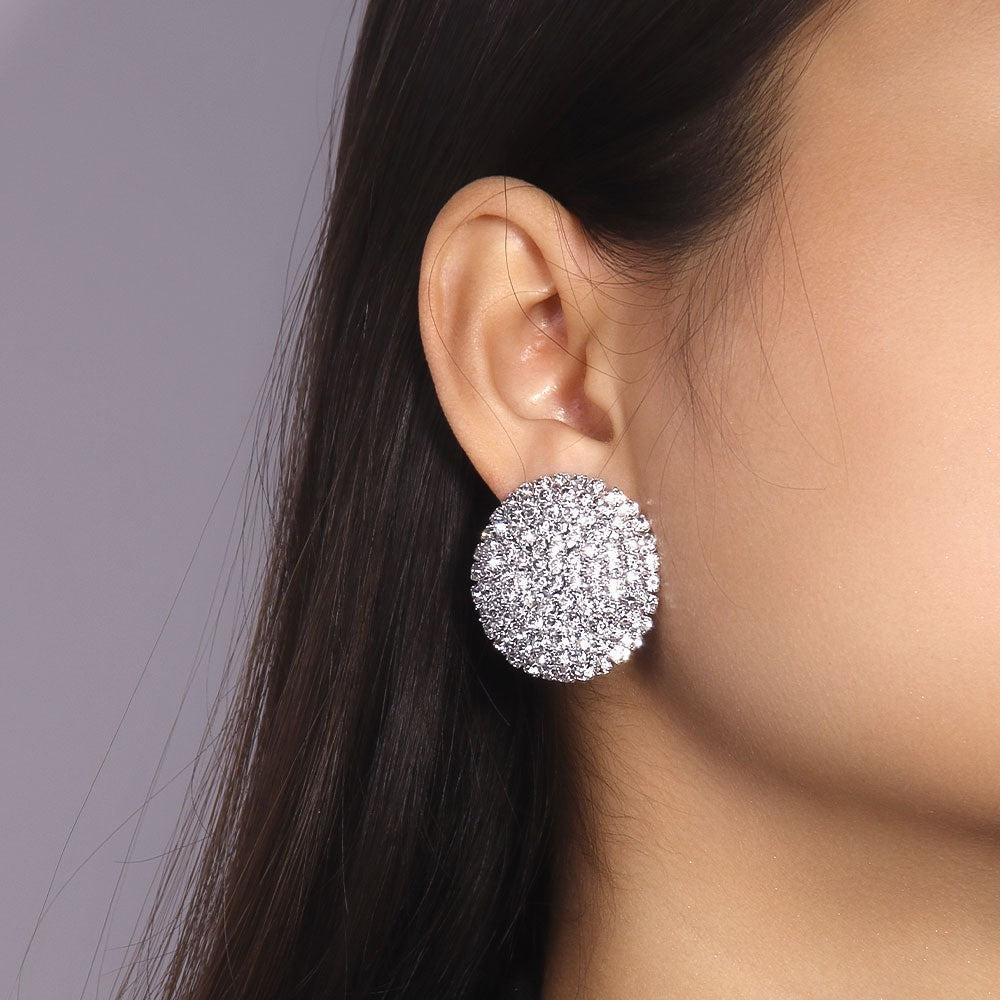 Damen Silber Große Glänzende Runde Kristall Party Elegante Stud Ohrringe | Shop Nory