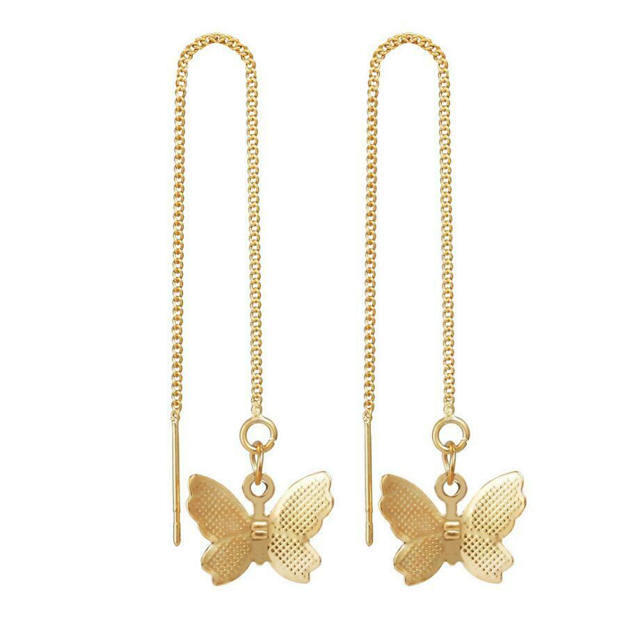 Damen Goldplattierte Schmetterling Lange Quaste Tropfen Hänger Faden Ohrringe | Shop Nory