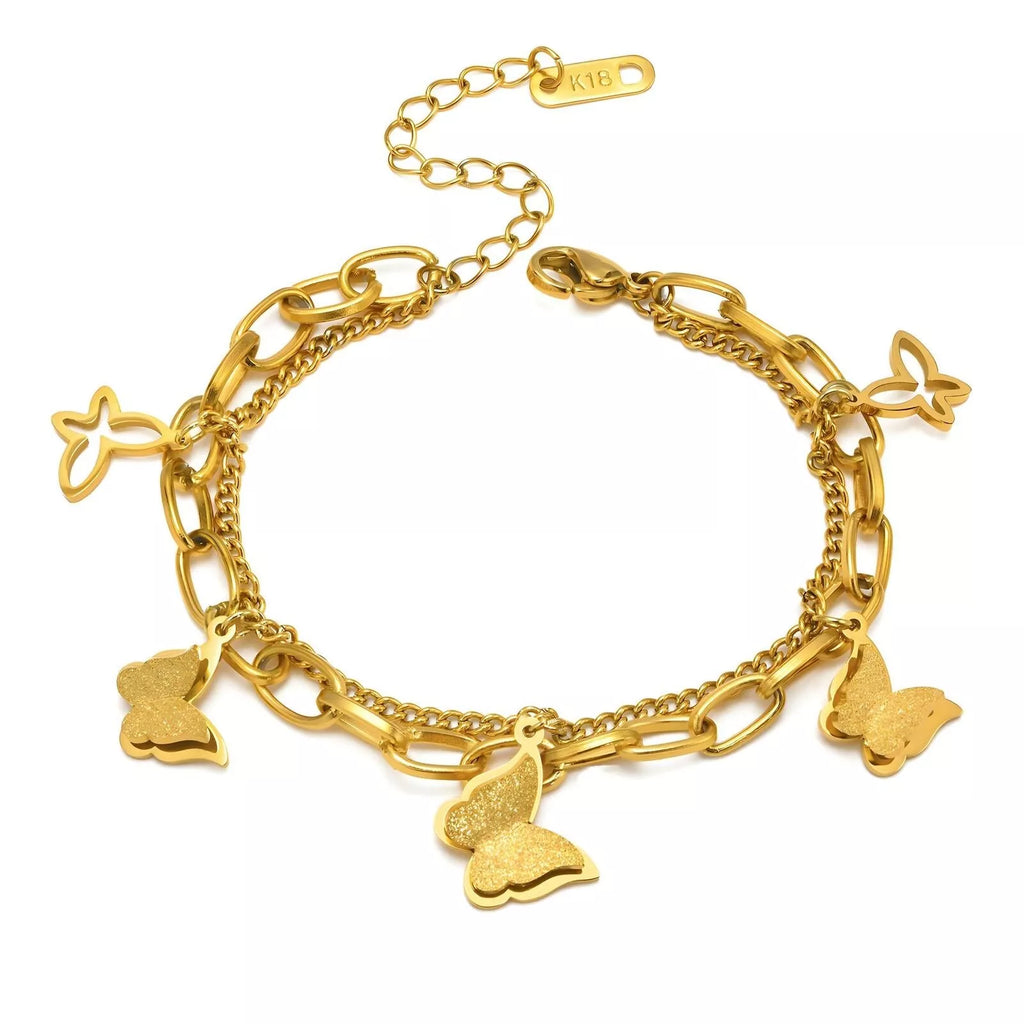 Damen 18k Goldbeschichtetes Herz Schmetterling Edelstahl Armband | Shop Nory