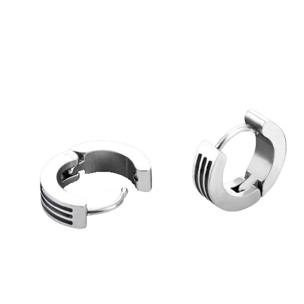 Unisex Silber Schwarz 3 Reihen Mitteler Trim Anti-Allergisch Titan Kleine Creolen | Shop Nory
