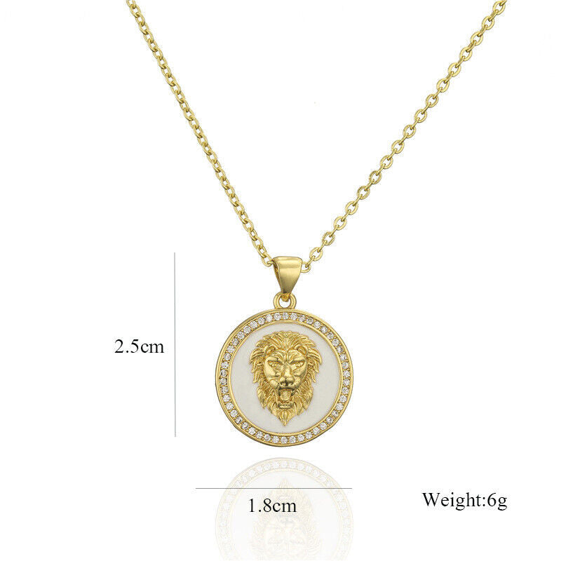Unisex Gold Rund Haariger Kopf Mode Medaillon Weiß Emaille Anhänger Halskette | Shop Nory