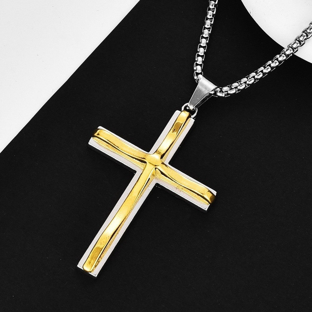 Unisex Gold- und Silberbeschichtete Mittel-Kreuz-Anhänger Geflochtene Ketten-Halskette | Shop Nory