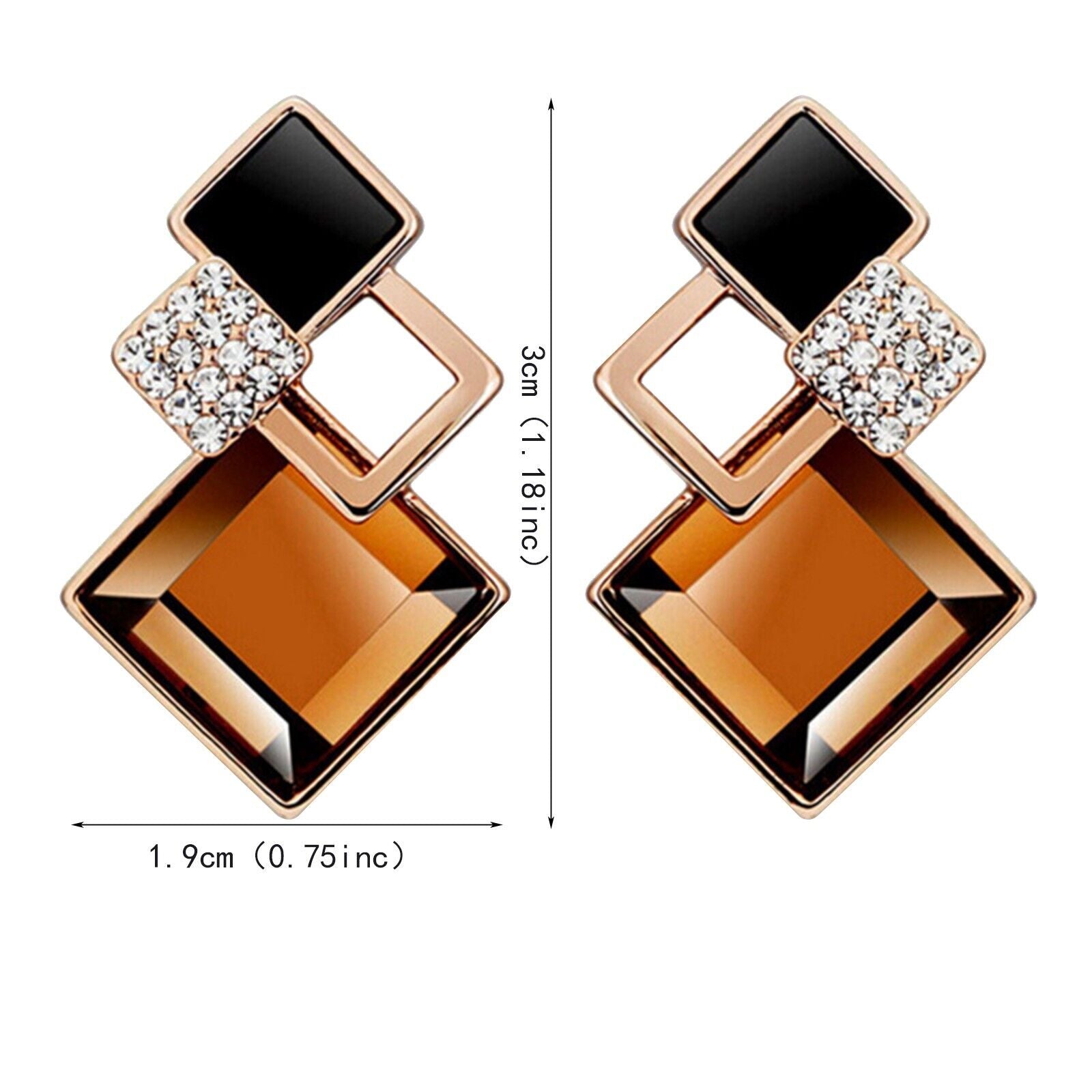 Damen Goldbeschichtete Braune Diamantgeschliffene Kristall Überlagerungs Ohrringe | Shop Nory
