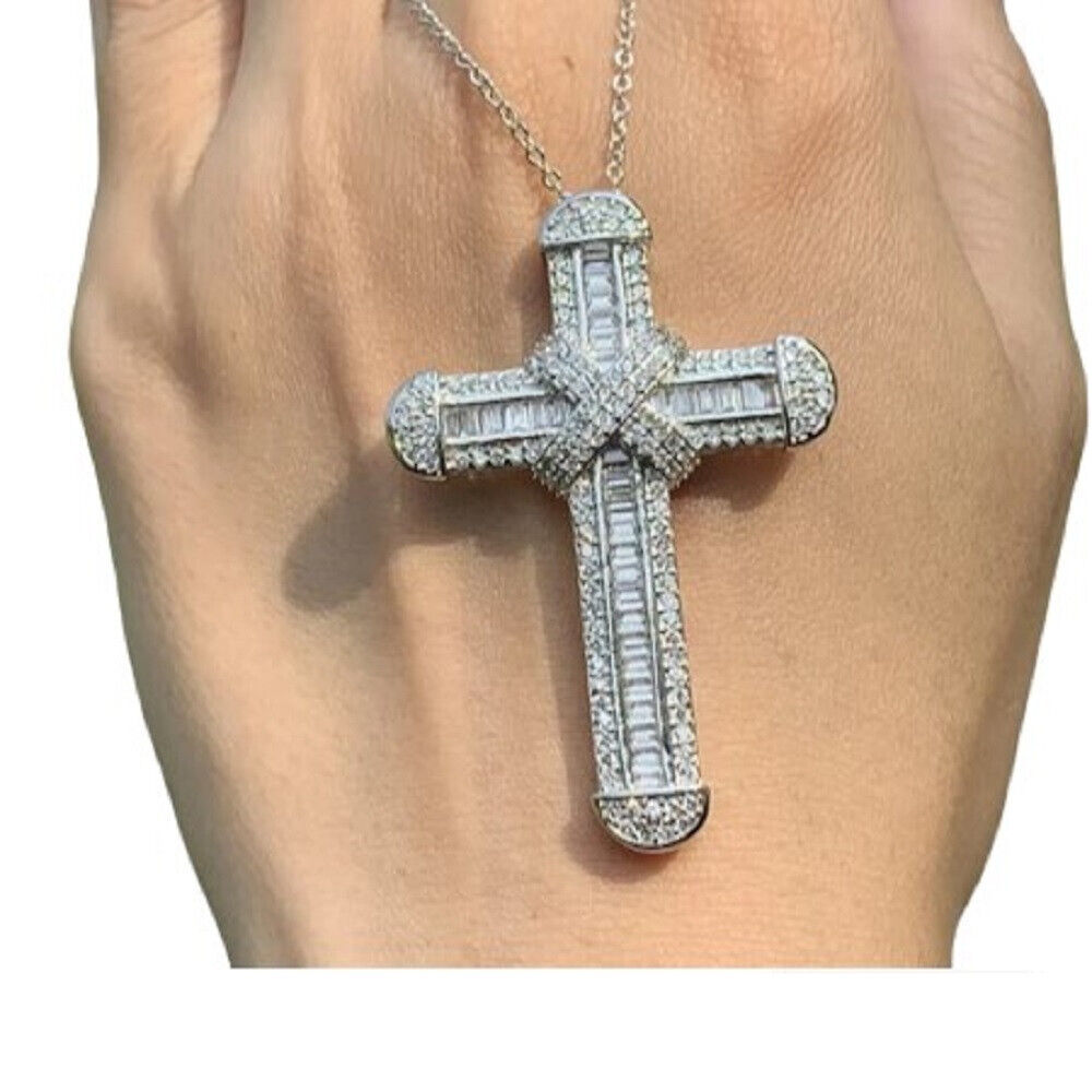 Unisex 925 Sterling Silber Kreuz Kristall Anhänger & Kette | Shop Nory