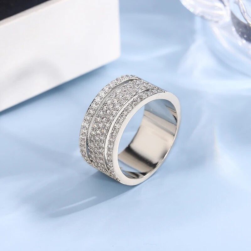Damen Silber Mikro Pave Rad Strass Mid Cutout Band Party Ring | Shop Nory