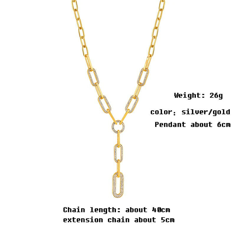 Damen Gold Silber Lange Linkkette Rechteckige Kristall Tropfen Anhänger Halskette | Shop Nory
