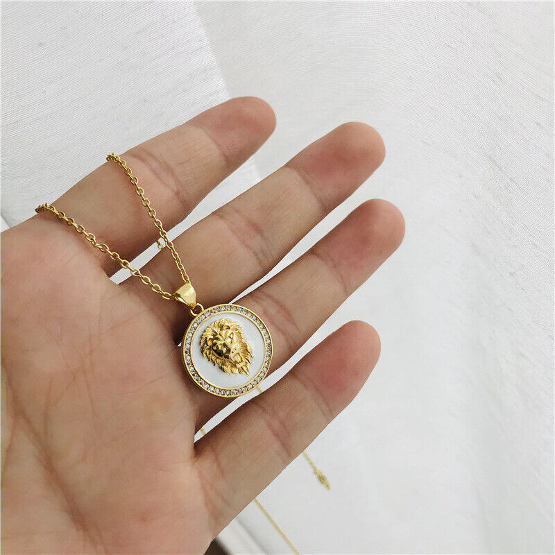 Unisex Gold Rund Haariger Kopf Mode Medaillon Weiß Emaille Anhänger Halskette | Shop Nory