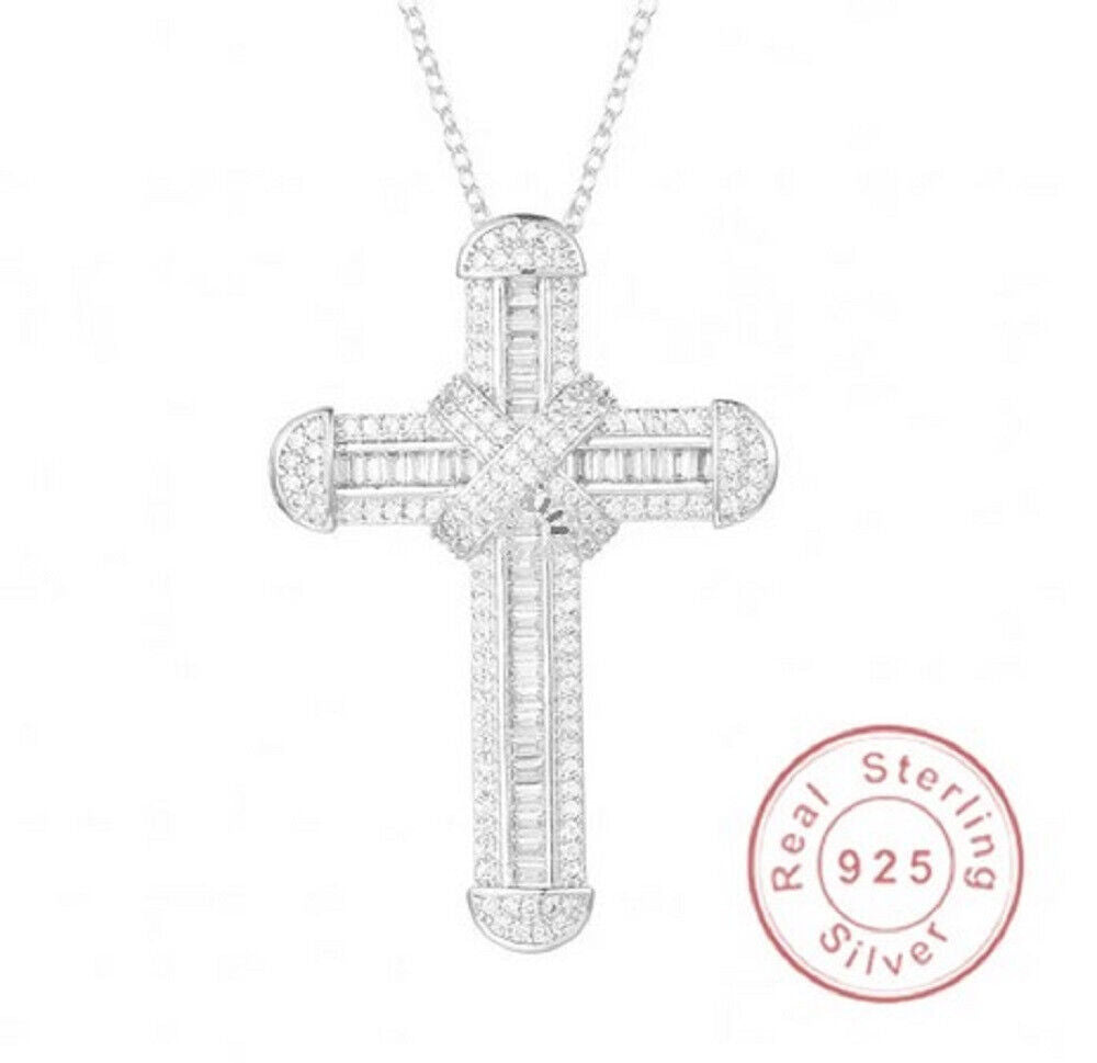 Unisex 925 Sterling Silber Kreuz Kristall Anhänger & Kette | Shop Nory