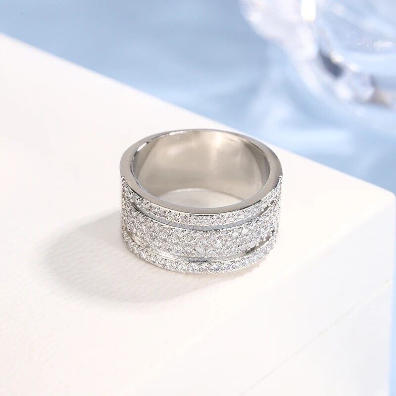 Damen Silber Mikro Pave Rad Strass Mid Cutout Band Party Ring | Shop Nory