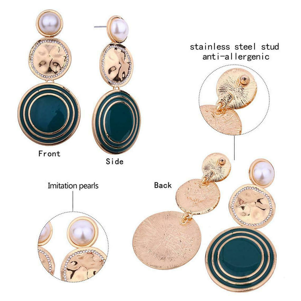Große Zwei-Farben-Aussage Metall Perle Lange Drop Hängende Ohrringe | Shop Nory