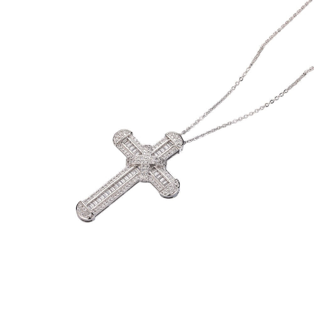 Unisex 925 Sterling Silber Kreuz Kristall Anhänger & Kette | Shop Nory